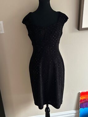 Black Sequin Cocktail Midi Dress with Cap Sleeves from Laura